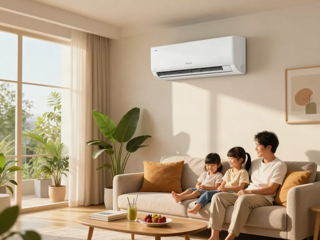Family enjoying comfort from a ductless ac in stylish living room
